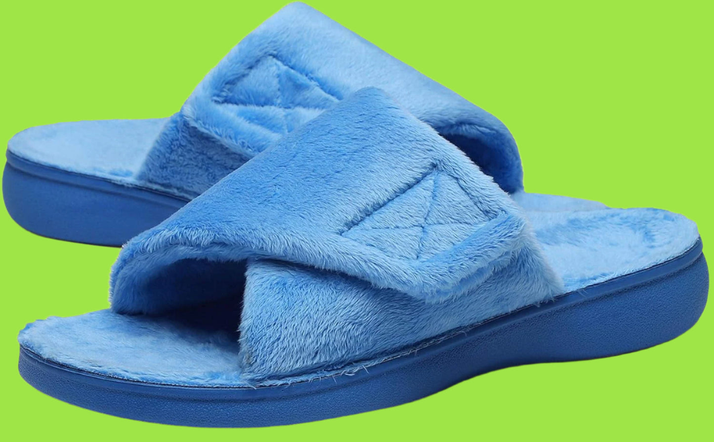 Women'S Plantar Fasciitis Fuzzy House Orthopedic Adjustable Slippers with Arch Support Orthotic Heel Cup Sandals for Ladies