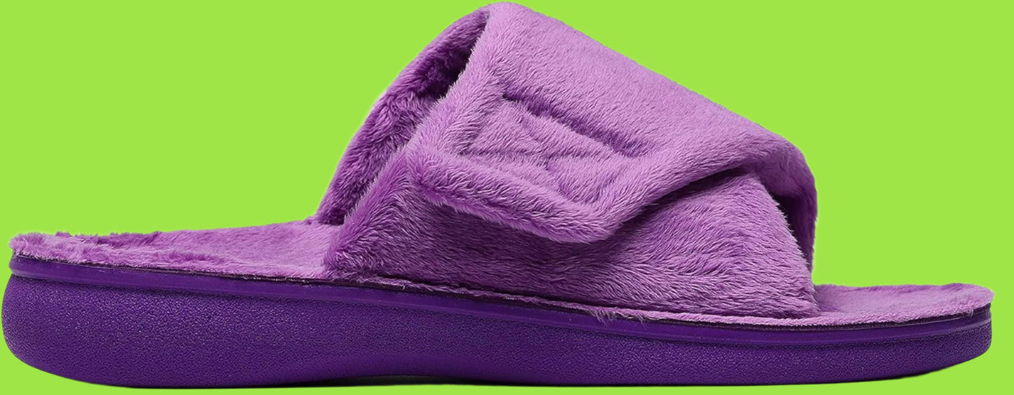 Women'S Plantar Fasciitis Fuzzy House Orthopedic Adjustable Slippers with Arch Support Orthotic Heel Cup Sandals for Ladies