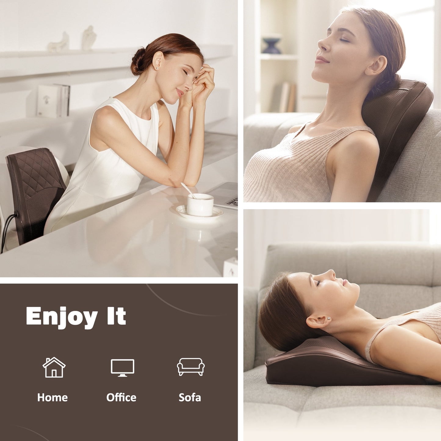 Back Massager with Heat and Vibration, Shiatsu Neck Massager Pillow Deep Tissue, Brown