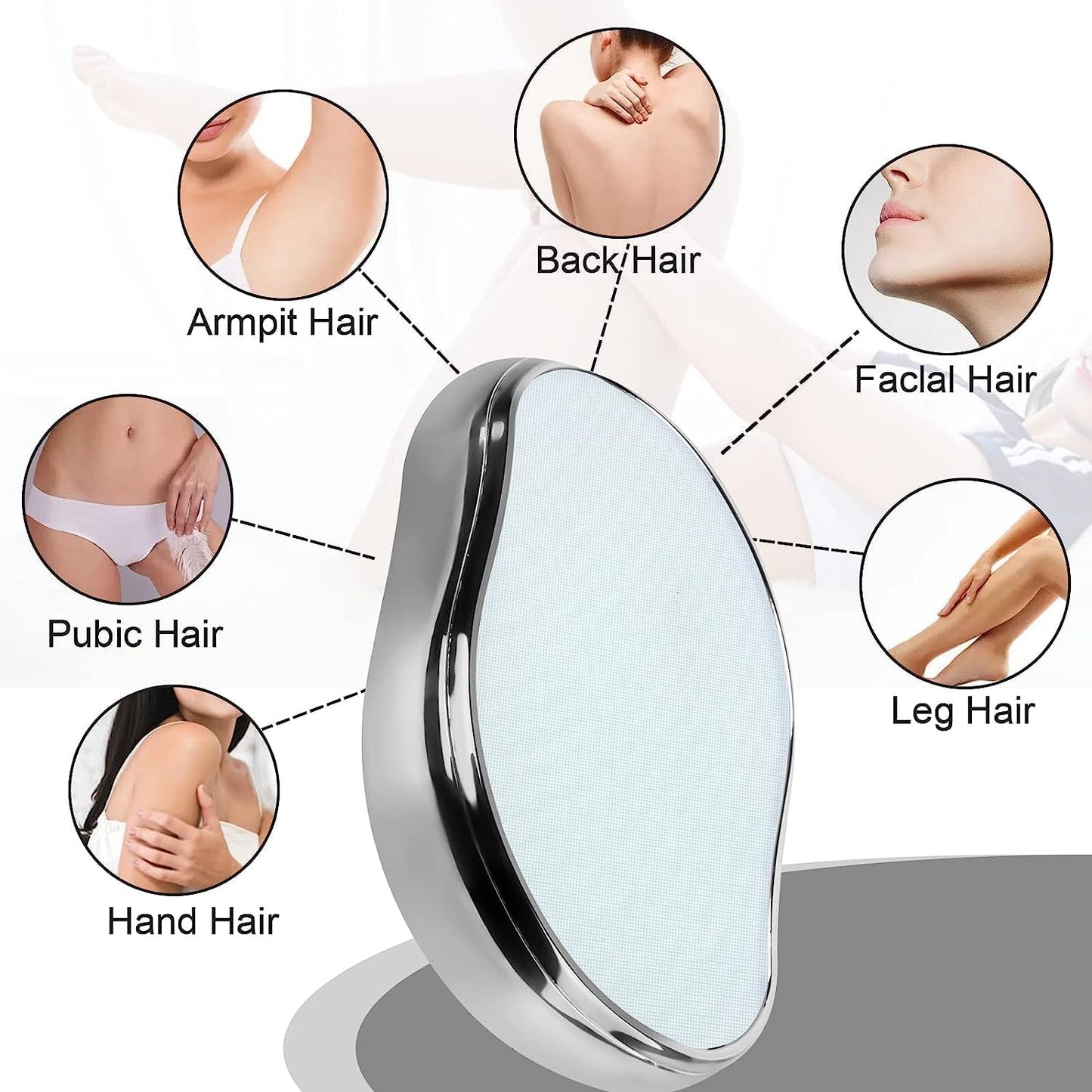 Crystal Hair Eraser,Reusable Crystal Hair Remover Magic Painless Exfoliation Hair Removal Tool, Magic Hair Eraser for Back Arms Legs Fast & Easy Crystal Hair Eraser for Women and Men (Silver)