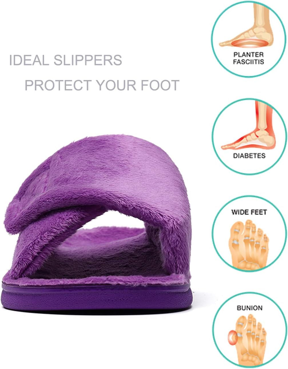 Women'S Plantar Fasciitis Fuzzy House Orthopedic Adjustable Slippers with Arch Support Orthotic Heel Cup Sandals for Ladies