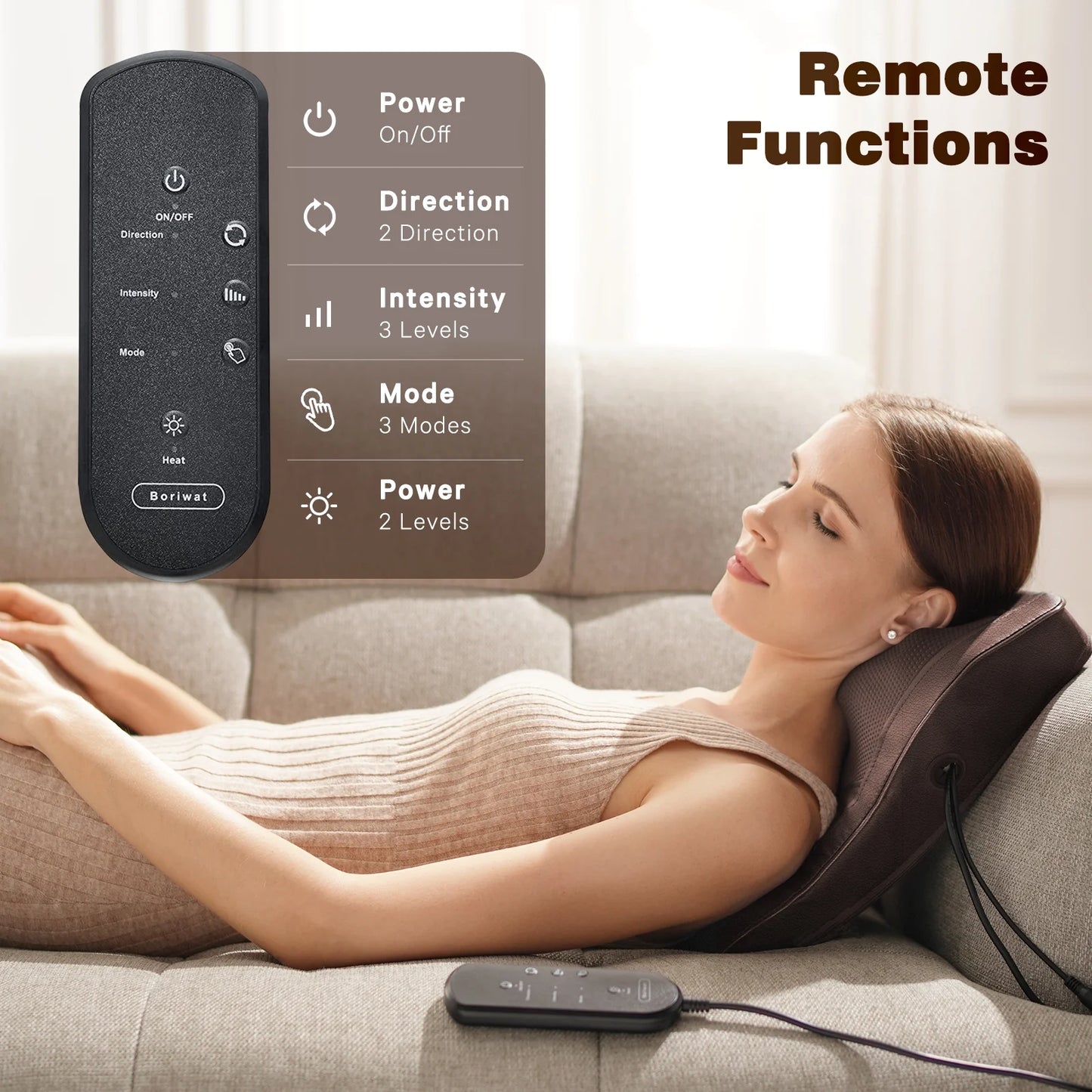 Back Massager with Heat and Vibration, Shiatsu Neck Massager Pillow Deep Tissue, Brown
