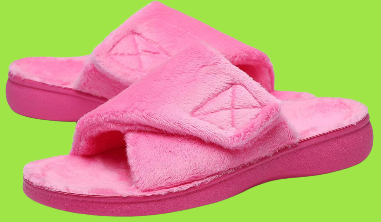 Women'S Plantar Fasciitis Fuzzy House Orthopedic Adjustable Slippers with Arch Support Orthotic Heel Cup Sandals for Ladies