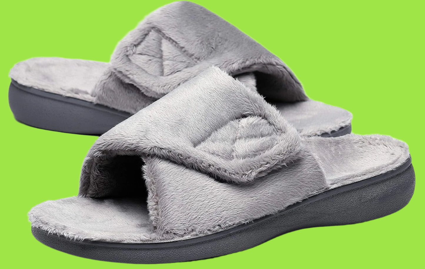 Women'S Plantar Fasciitis Fuzzy House Orthopedic Adjustable Slippers with Arch Support Orthotic Heel Cup Sandals for Ladies