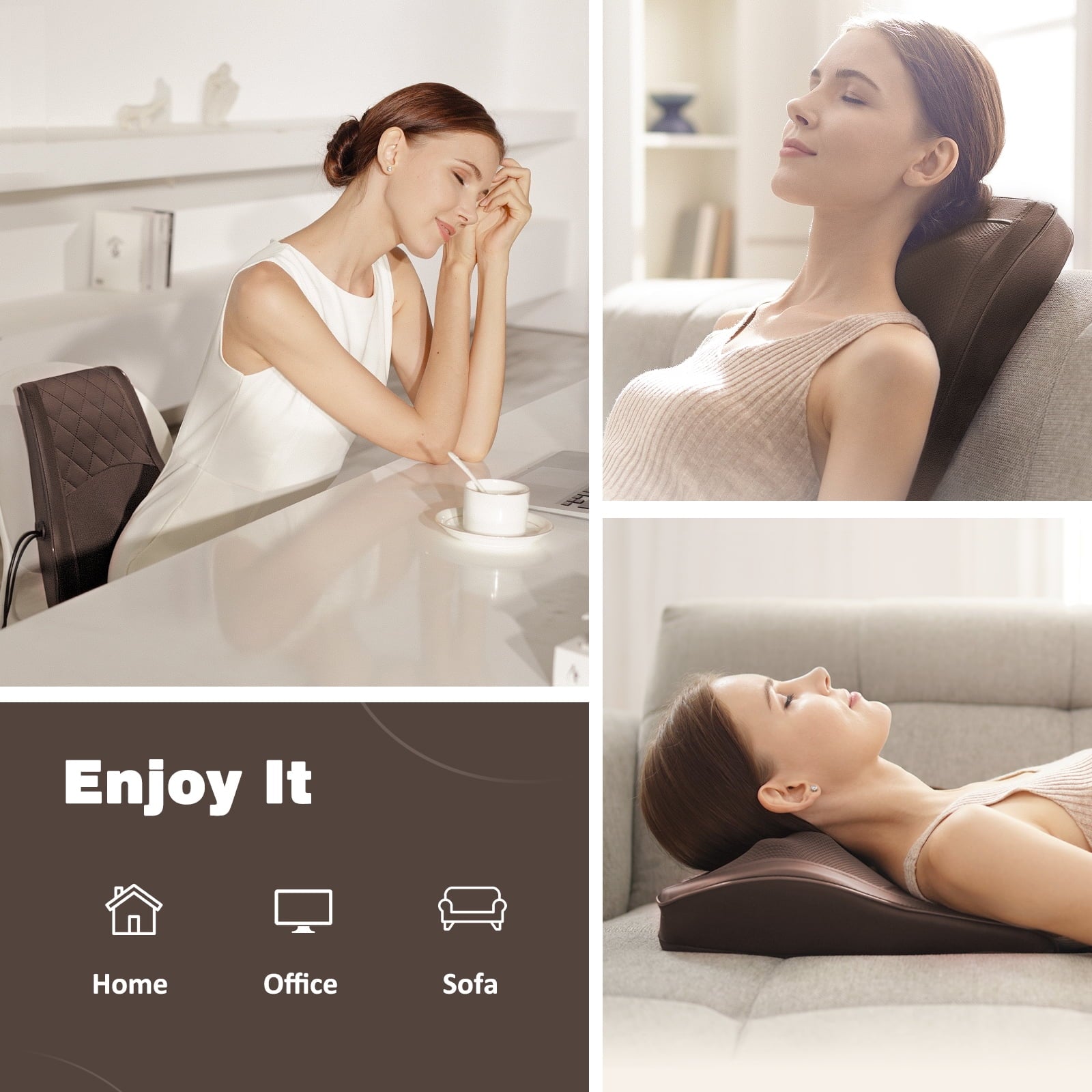 Back Massager with Heat and Vibration,  Shiatsu Neck Massager Pillow Deep Tissue, Brown
