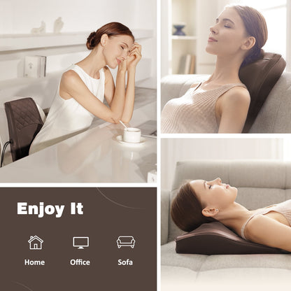 Back Massager with Heat and Vibration,  Shiatsu Neck Massager Pillow Deep Tissue, Brown