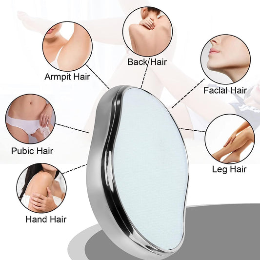 Crystal Hair Eraser,Reusable Crystal Hair Remover Magic Painless Exfoliation Hair Removal Tool, Magic Hair Eraser for Back Arms Legs Fast & Easy Crystal Hair Eraser for Women and Men (Silver)
